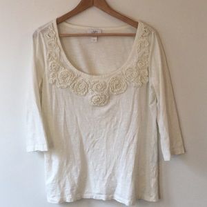 NWOT Ann Taylor Loft Cream 3/4 Sleeve Knit Top